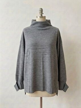 Evident Turtleneck Knit Sweater Top Size Small Heather Gray Cut Sleeve